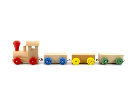wooden toy train isolated on white backgroundの写真素材