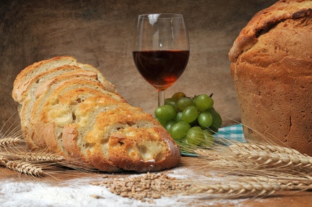 fresh backed bread still life conceptの写真素材