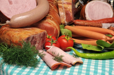 fresh meat and sausages still life conceptの写真素材