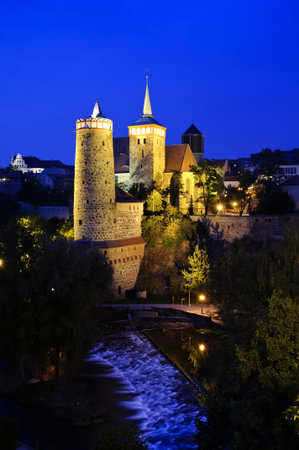 beautiful view on the city of batzen, in germany, at nightのeditorial素材