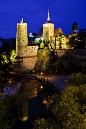 medieval city of Bautzen in Germany at nightのeditorial素材