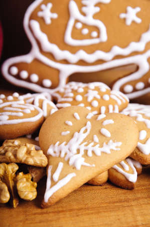 close up of heart shaped ginger breadの写真素材
