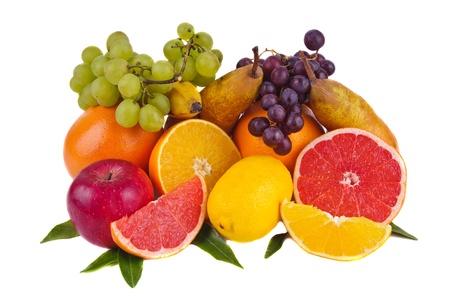 group of fresh fruits isolated on a white backgroundの写真素材