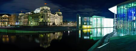 panorama with goverment buildings in berlin, germany, at nightのeditorial素材