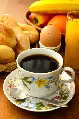 cup of coffee and traditional healthy breakfastの写真素材