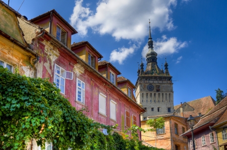 medieval city of sighisoara in transylvania, romaniaの写真素材