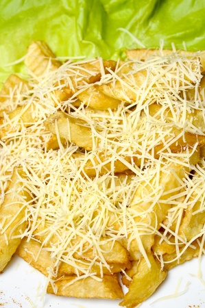 close-up of french fries with cheeseの写真素材