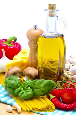 still life with traditional italian pasta ingredientsの写真素材