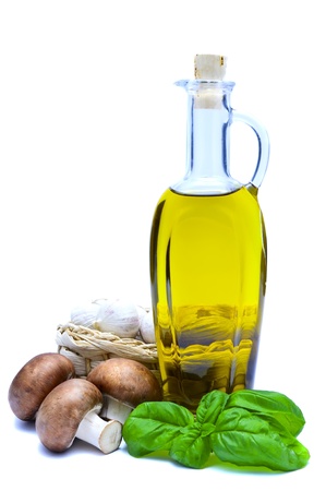 italian seasoning with olive oil, mushrooms, basil and garlicの写真素材