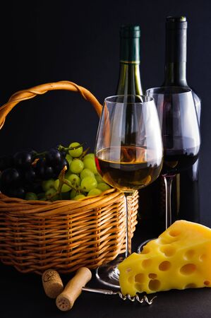 wine, cheese and grapesの写真素材