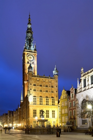 old city hall in gdask, poland, at nightのeditorial素材