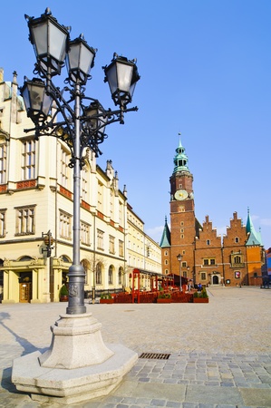 historic center with old city hall in wroclaw, polandのeditorial素材