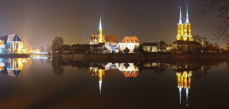 panorama cathedral island  Dominsel  in Wroclaw, Poland, at nightのeditorial素材
