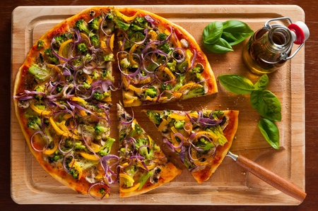 still life with fresh homemade traditional vegetarian pizzaの写真素材