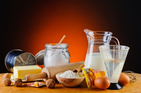 still life with traditional baking ingredientsの写真素材