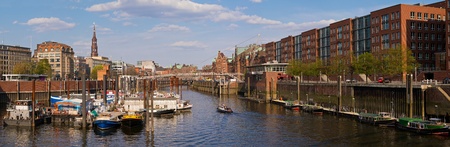 panorma with speicherstadt in hamburg, germanyの写真素材