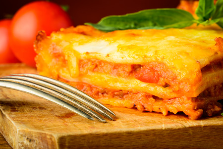 closeup of traditional homemade lasagne bolognese pasta mealの写真素材