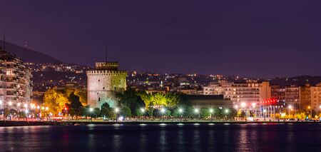 Thessaloniki in Greece at nightの写真素材