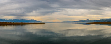 Panorama Landscape with the Lake Ohrid in Macedonia
