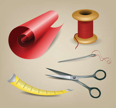 Fancy collection of realistic sewing and knitting tools.. Clip-art, Illustration. のイラスト素材