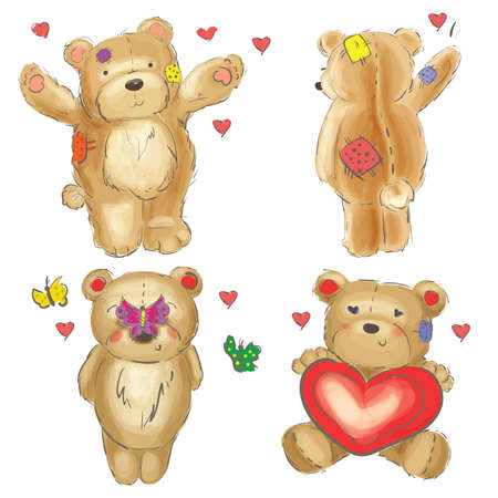 Hand drawn teddy bear with polka dots on light backgroundのイラスト素材