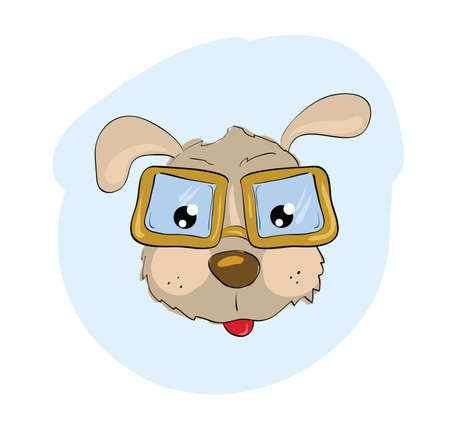 Illustration of dog with glasses on blue background . Clip-art, Illustration.のイラスト素材