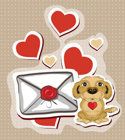 Illustration of love letter with funny dog. Clip-art, Illustration.のイラスト素材