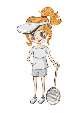Illustration of girl with tennis racket. Clip-art, Illustration.のイラスト素材