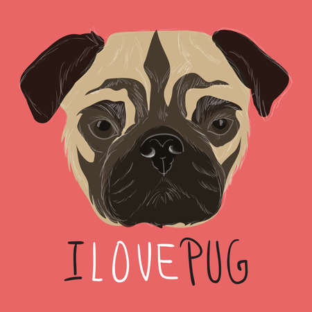 I love pug illustration with hand drawn pug portraitのイラスト素材