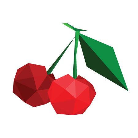 Illustration of abstract geometric polygonal cherries isolated on white backgroundのイラスト素材