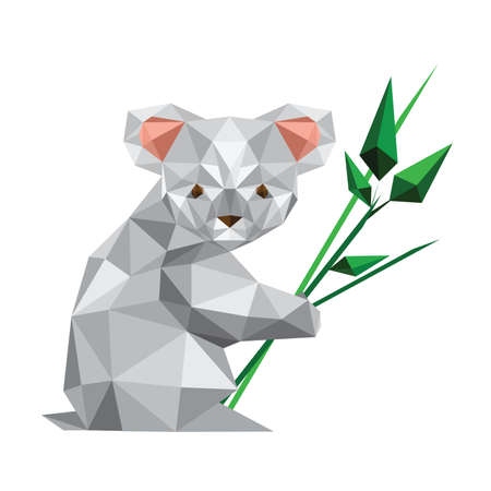 Illustration of origami koala with leaves isolated on white backgroundのイラスト素材