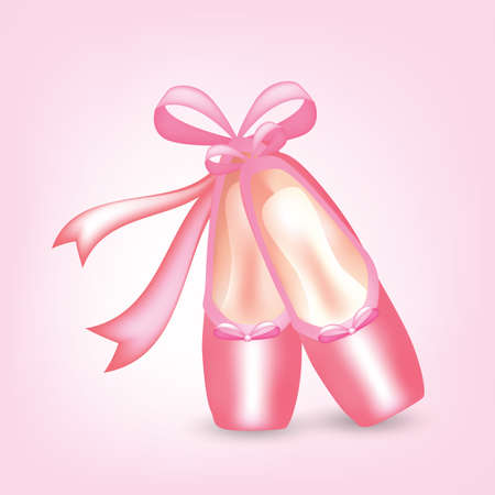Illustration of realistic pink pointed shoes with ribbons . Clip-art, Illustration.のイラスト素材