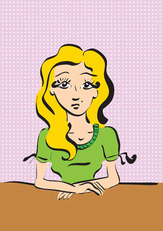 Illustration of sad blonde girl with arms crossed . Clip-art, Illustration.のイラスト素材