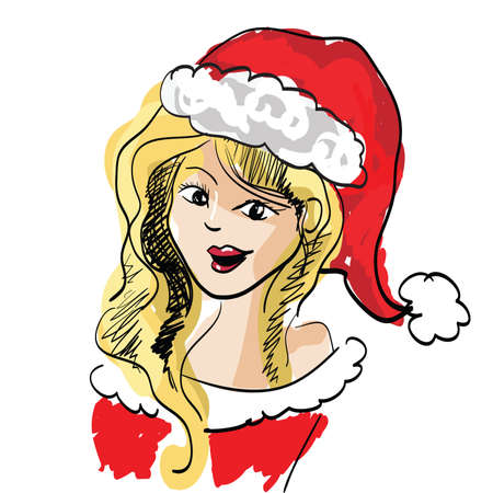 Beautiful Blonde Girl Dressed as Santa . Clip-art, Illustration.のイラスト素材