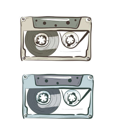 Hand-drawn Sketch Audio Cassettes . Clip-art, Illustration.のイラスト素材