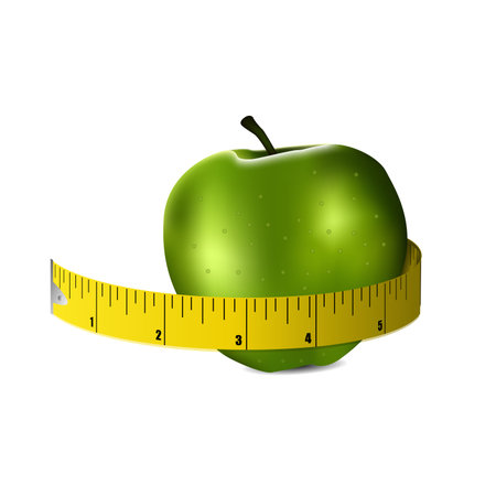Illustration of green apple with measuring tapeのイラスト素材