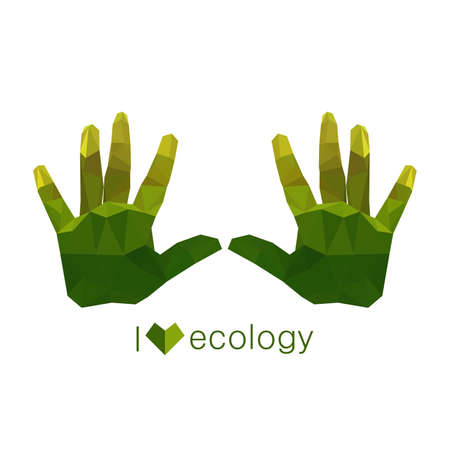 Illustration of origami ecological green handsのイラスト素材