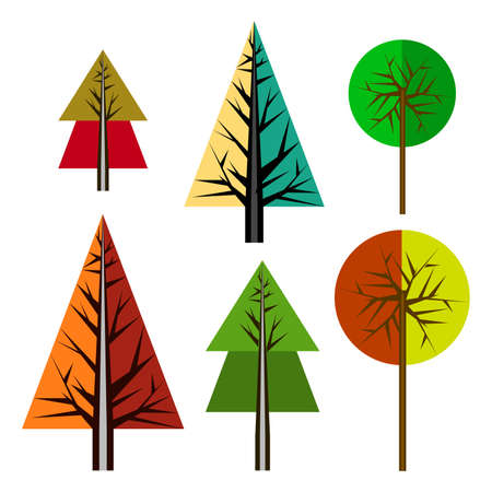 Set of colorfull origami trees isolated on white backgroundのイラスト素材