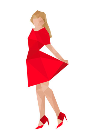Illustration of origami girl with red dressのイラスト素材