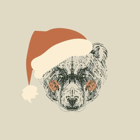Illustration of retro bear with santa hat isolated on white backgroundのイラスト素材