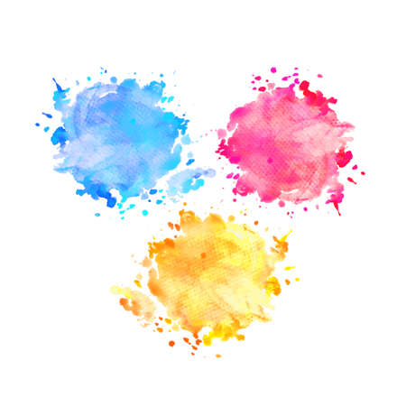 Illustration of hand drawn watercolor splashes isolated on white backgroundのイラスト素材
