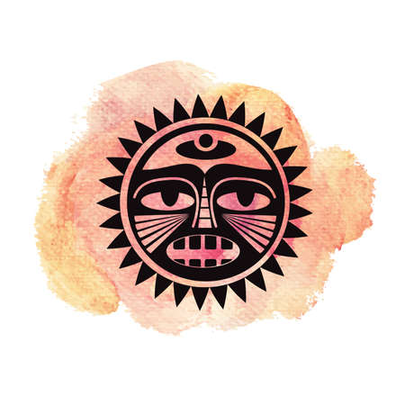 Illustration of polynesian style tattoo on watercolor backgroundのイラスト素材