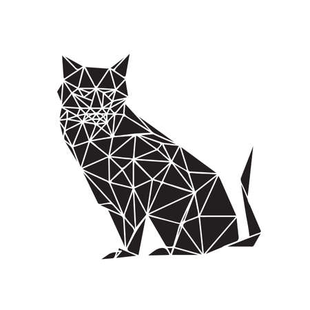 Illustration of monochrome origami cat isolated on white backgroundのイラスト素材