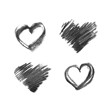 Illustration of hand drawn chalk hearts isolated on white backgroundのイラスト素材