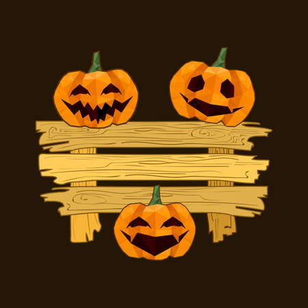 Illustration of doodle wooden plank with halloween pumpkinsのイラスト素材