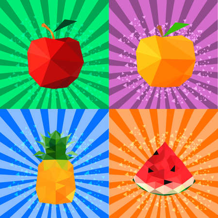Collection of abstract origami fruits on retro backgroundのイラスト素材