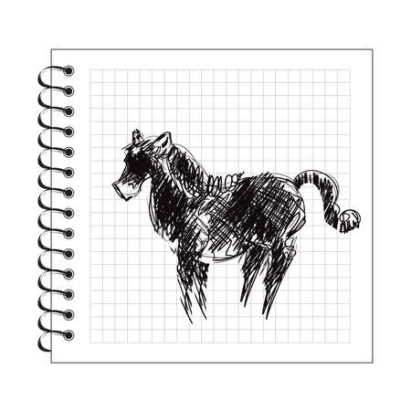 Illustration of doodle horse on notepad paperのイラスト素材