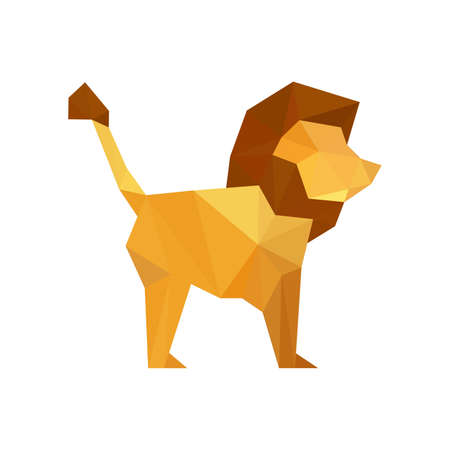 Illustration of modern flat design with origami lion isolated on white backgroundのイラスト素材