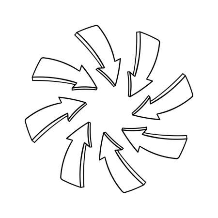 Hand drawn arrows pointing to a center point isolated on white backgroundのイラスト素材