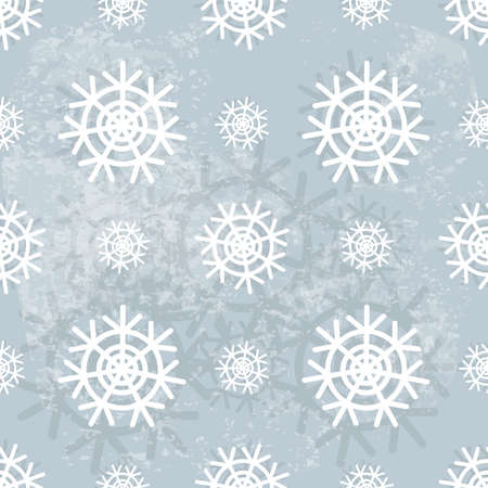 Seamless illustration with doodle snowflakes on blue backgroundのイラスト素材